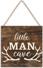 Jetec Little Man Cave Wood Sign Decor Home Vintage Little Man Cave Antlers Wood Pallet 7 x 7 Inch Rustic Brown Wall Hanging Sign Farmhouse Wall Decor for Baby Home Bedroom Living Room